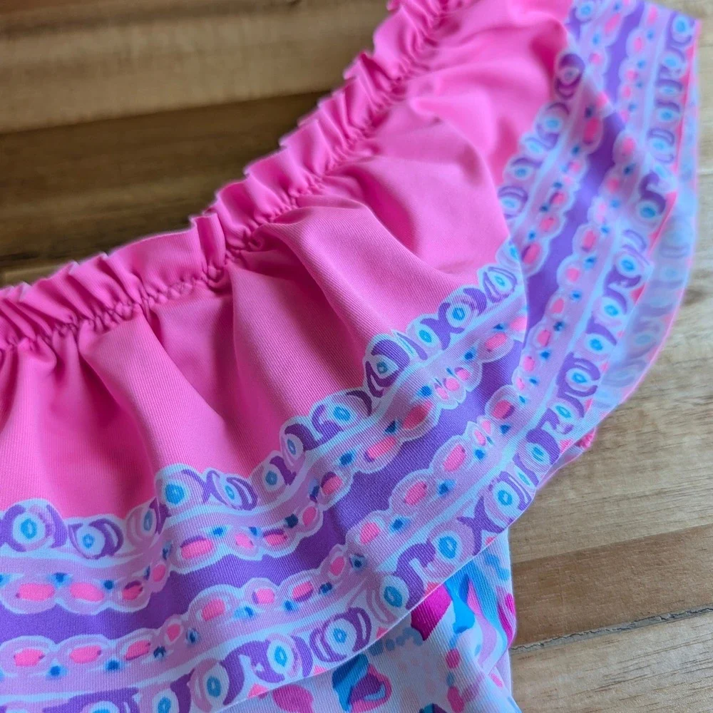 Lilly‎ Pulitzer Pink Paisley Off The Shoulder One Piece Swimsuit Size 8